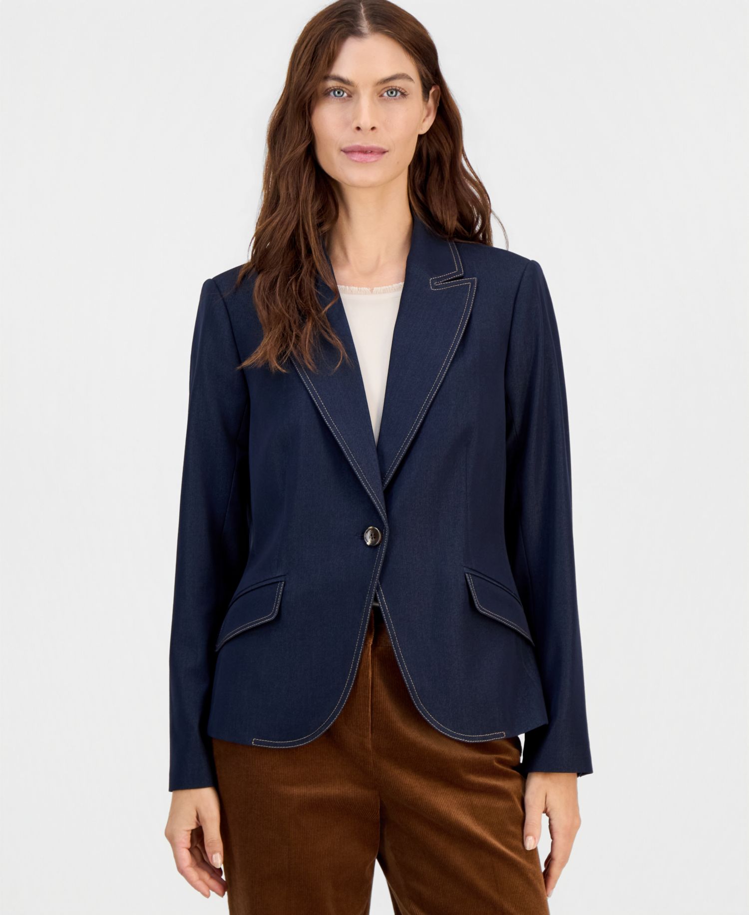 ASL Petite Denim Single-Button Blazer