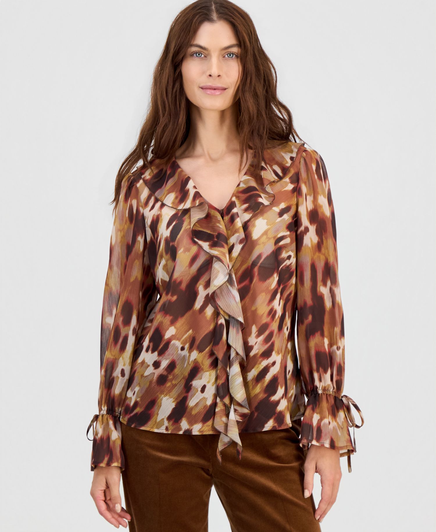 Women's Ruffled Tie-Cuff Top