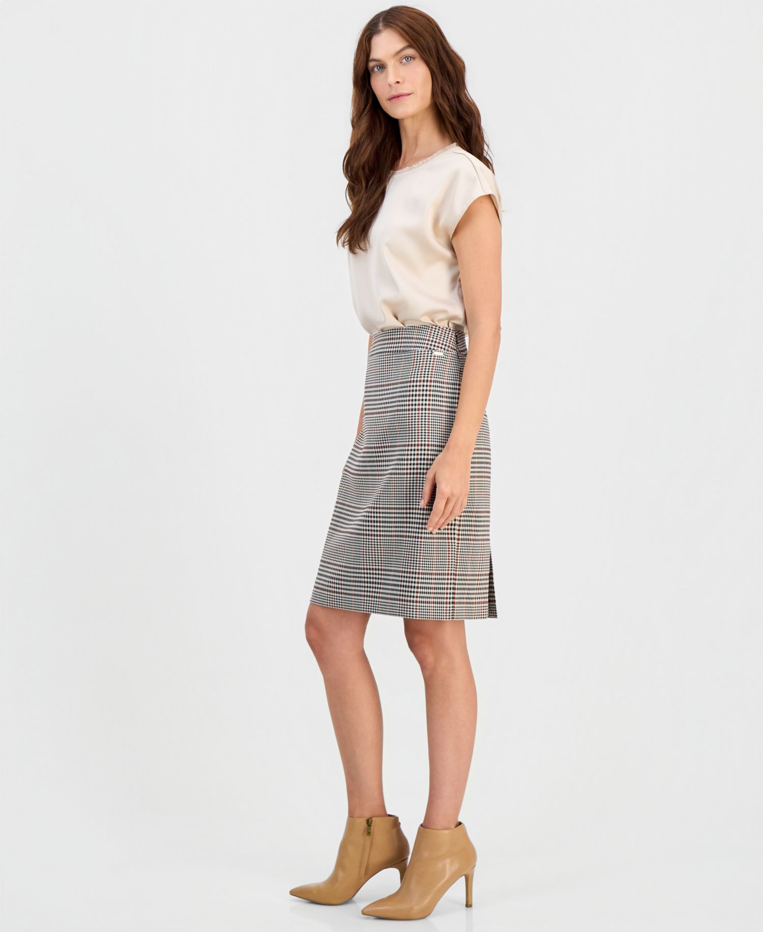 ASL Petite Plaid Pencil Knee-Length Skirt