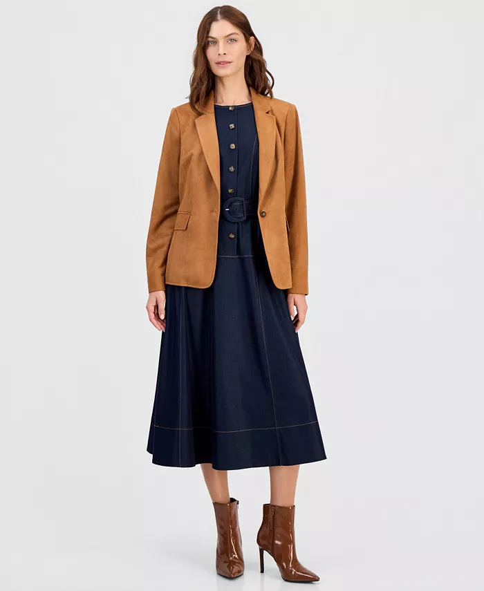 Women's Faux-Suede Single-Button Blazer - thumbnail 4