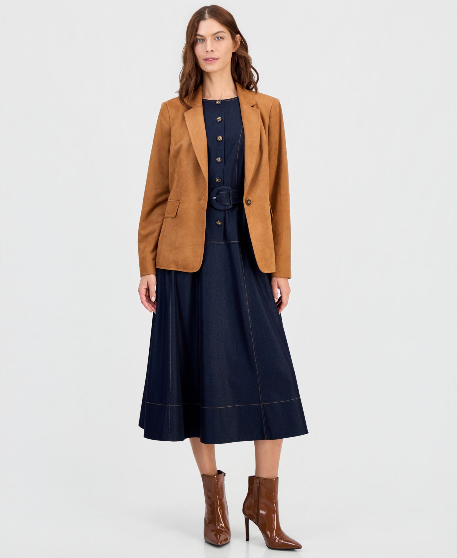 Women's Faux-Suede Single-Button Blazer