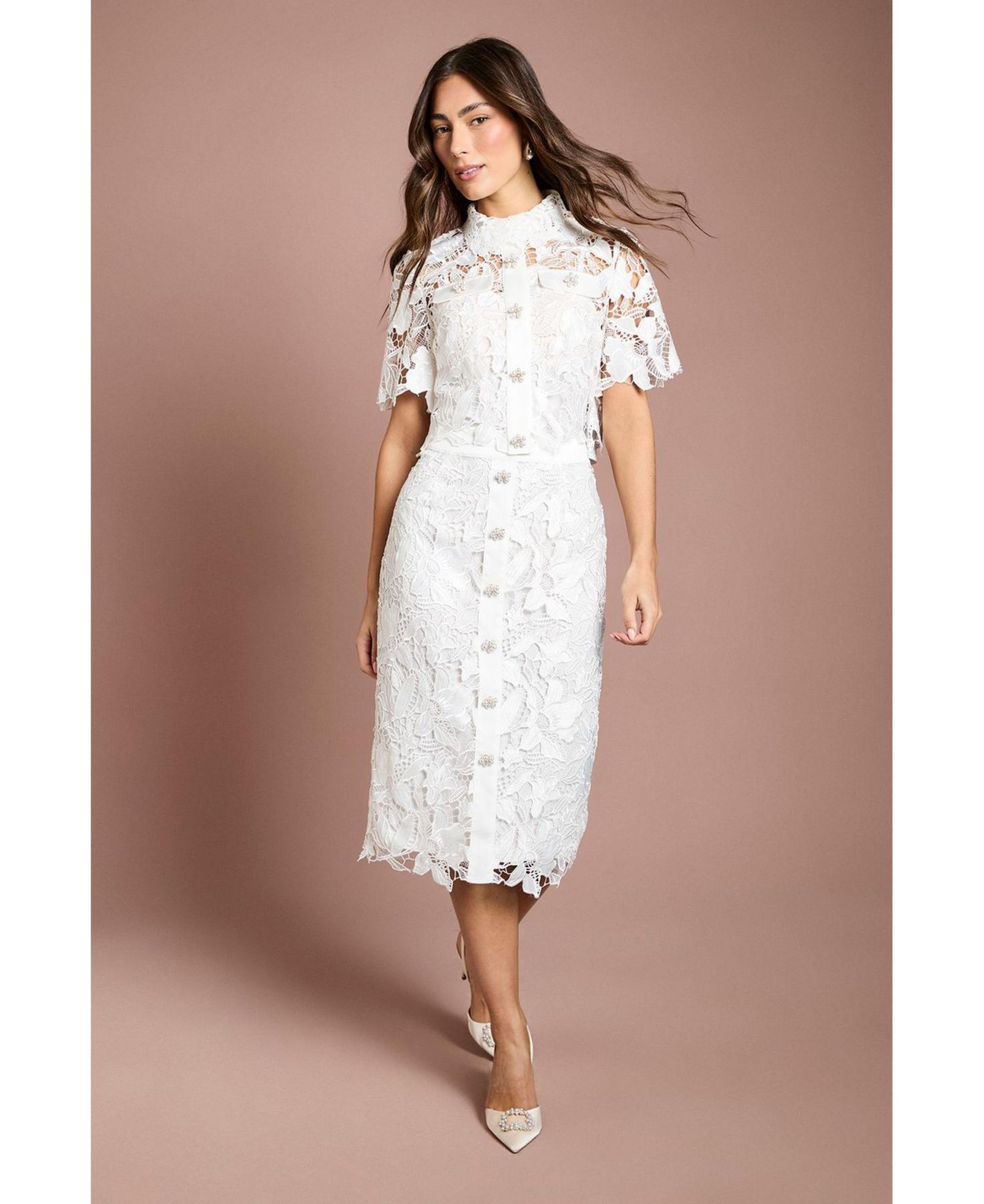 Женская рубашка Coast Lace Detail Short Sleeve Collared, цвет: Слоновая кость — фото 5