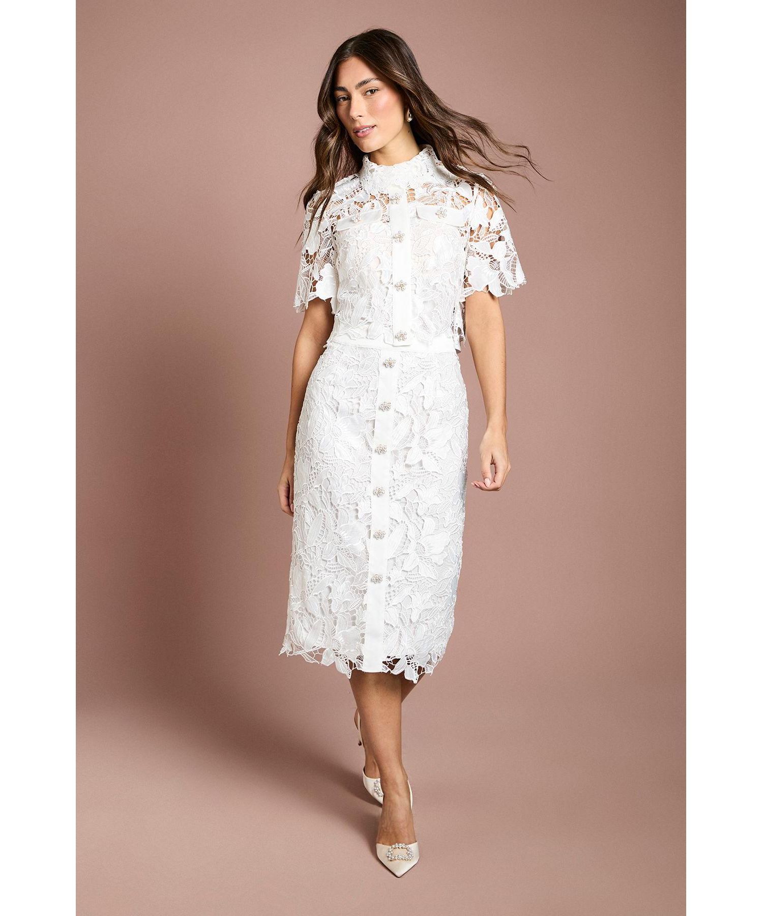 Women's Lace Detail Short Sleeve Collared Shirt