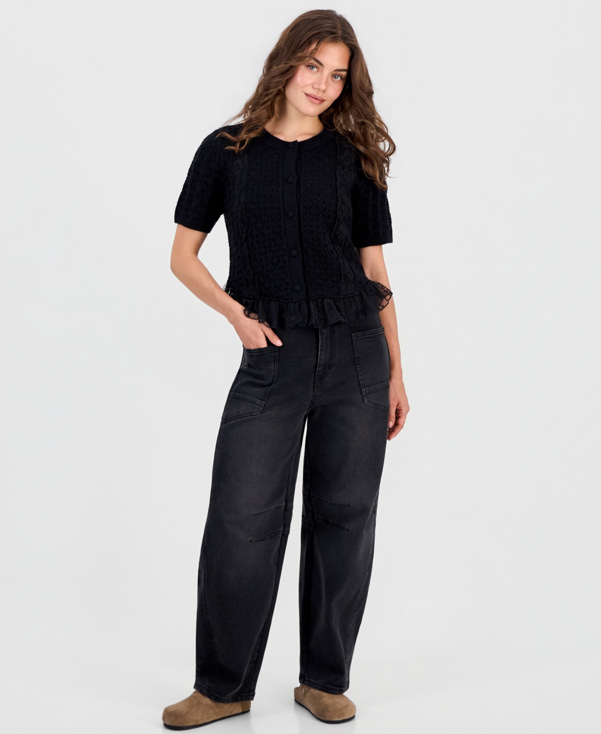 And Now This Petite Pointelle Short-Sleeve Button-Front Cardigan, Macy's Exclusive