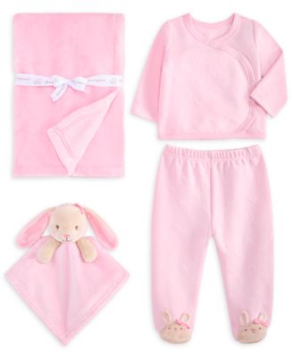 Baby Girls' Long-Sleeve Top, Footed Pants, Blanket & Security Blanket, 4-Piece Set