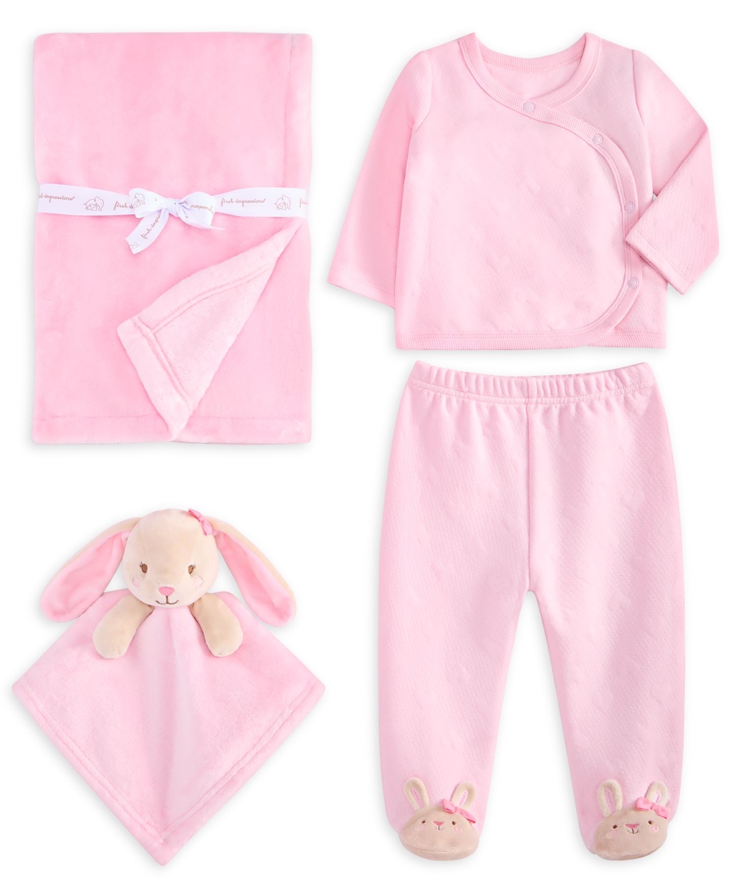 Комплекты First Impressions Long-Sleeve Top, Footed Pants, Blanket & Security Blanket, 4-Piece Set для девочек-малышей — фото 1