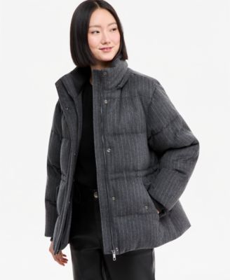 Women's Pinstripe Quilted Hooded Puffer Coat