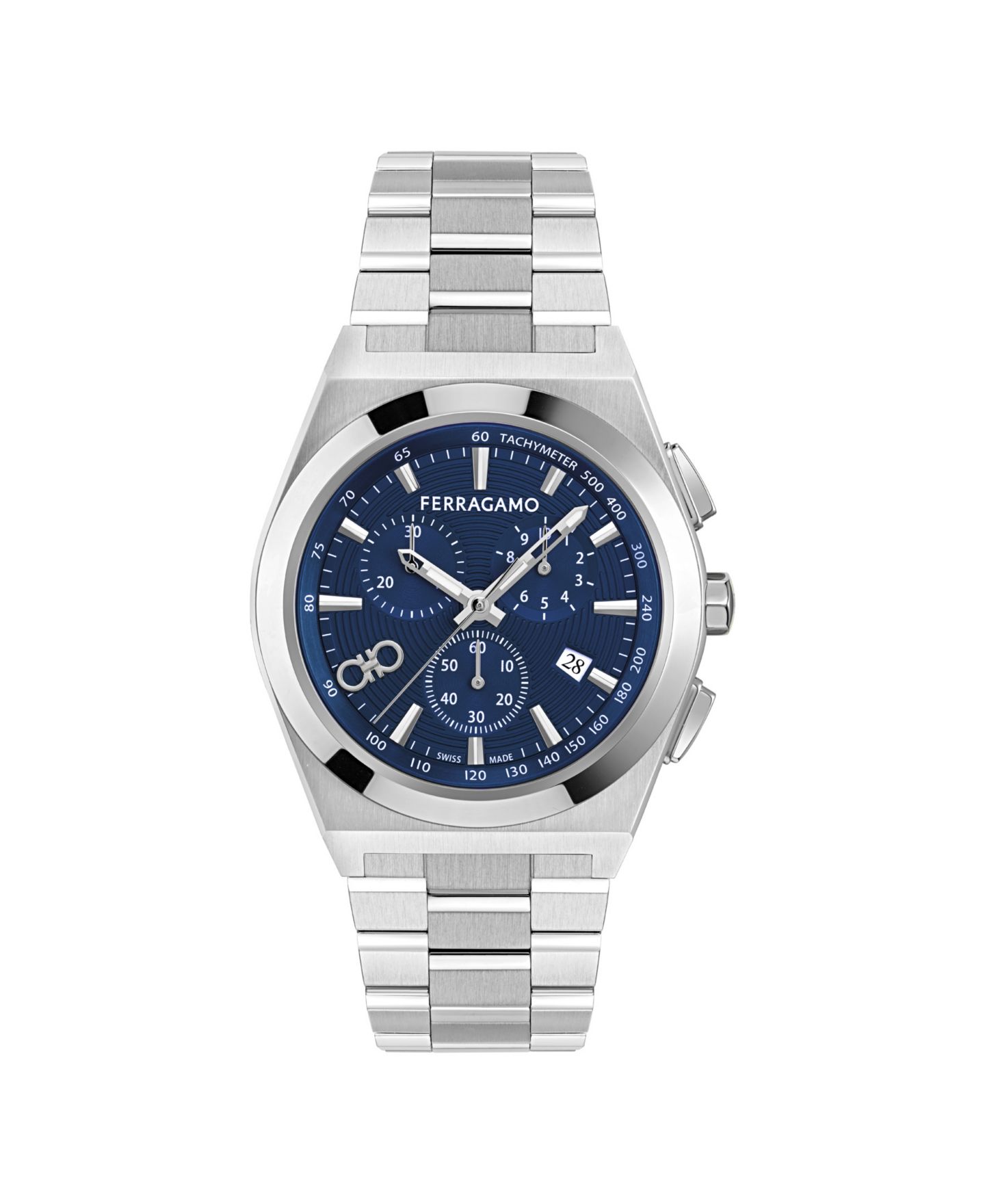 Мужские часы Ferragamo Vega Upper East Chrono Silver Stainless Steel Bracelet Watch 42mm — фото 1