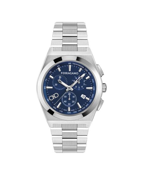 Мужские часы Ferragamo Vega Upper East Chrono Silver Stainless Steel Bracelet Watch 42mm