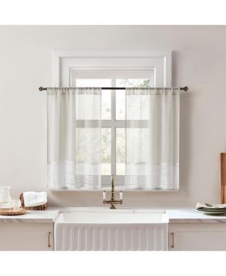 Camille Macrame Lace Trim Sheer Rod Pocket Kitchen Curtain Tier Pair