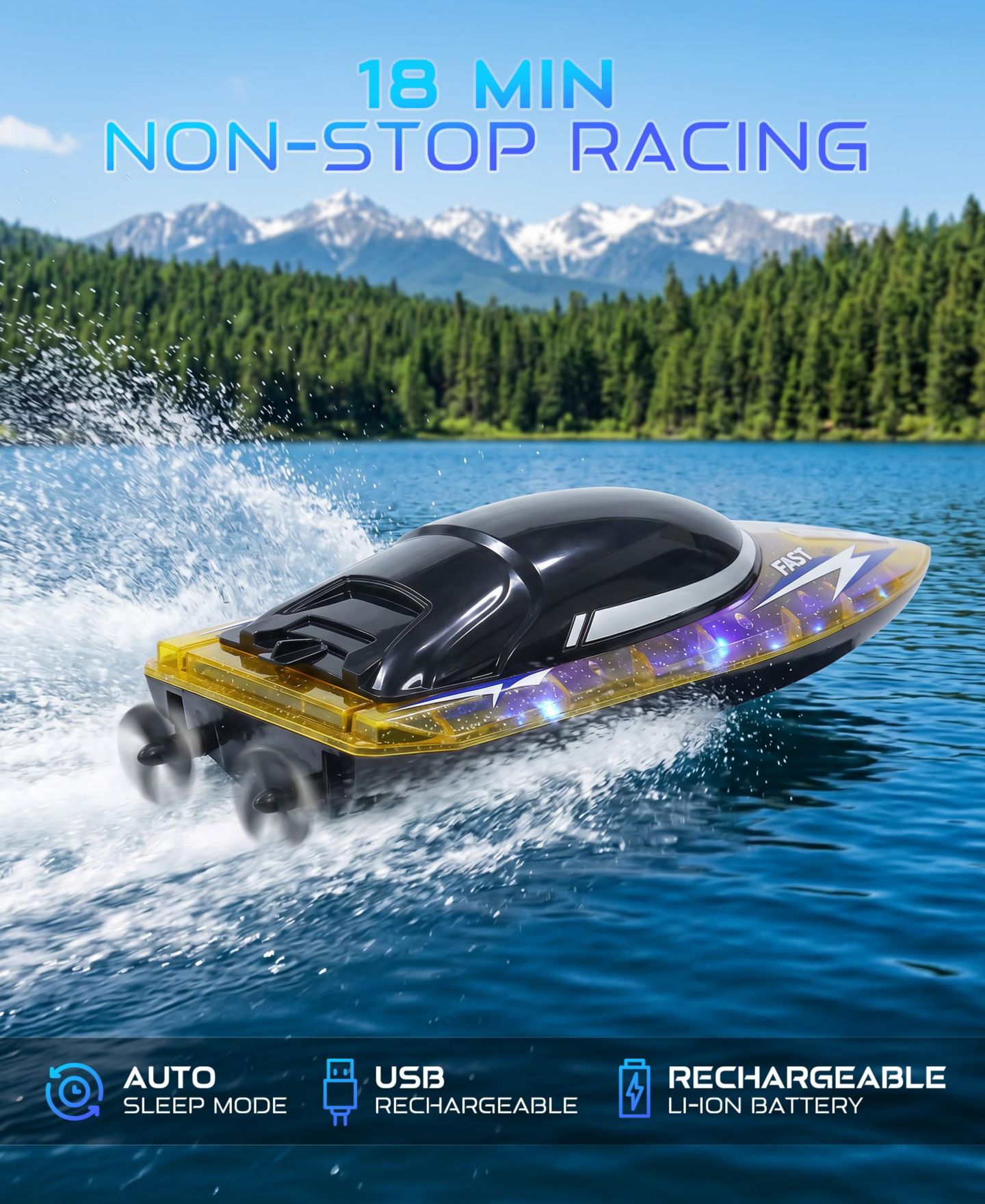 Детская игрушка SUGIFT Remote Control Boat 30KMH High Speed RC Racing Boat for Pool Lake Kids, цвет: Жёлтый — фото 6