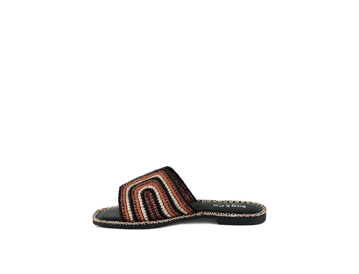Женские балетки Rag & Co Kente Patterned Raffia Slip-On, цвет: Чёрный — фото 8