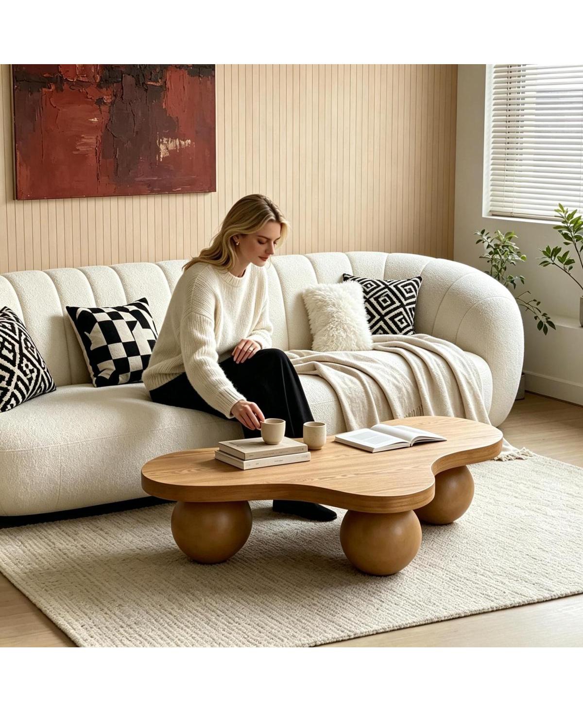 Streamdale Furniture 46'' Modern Cloud-Shaped Coffee Table with 3 Ball Legs