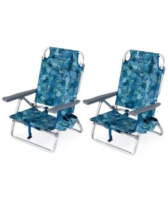 Set of 2 Portable Folding Beach Backpack Chairs with 5-Position Reclining Backrest