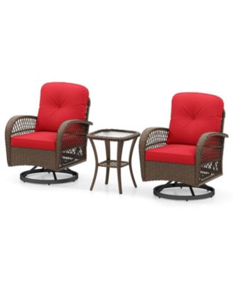 3 Piece Patio Swivel Rocker Chair Set with Tempered Glass Side Table
