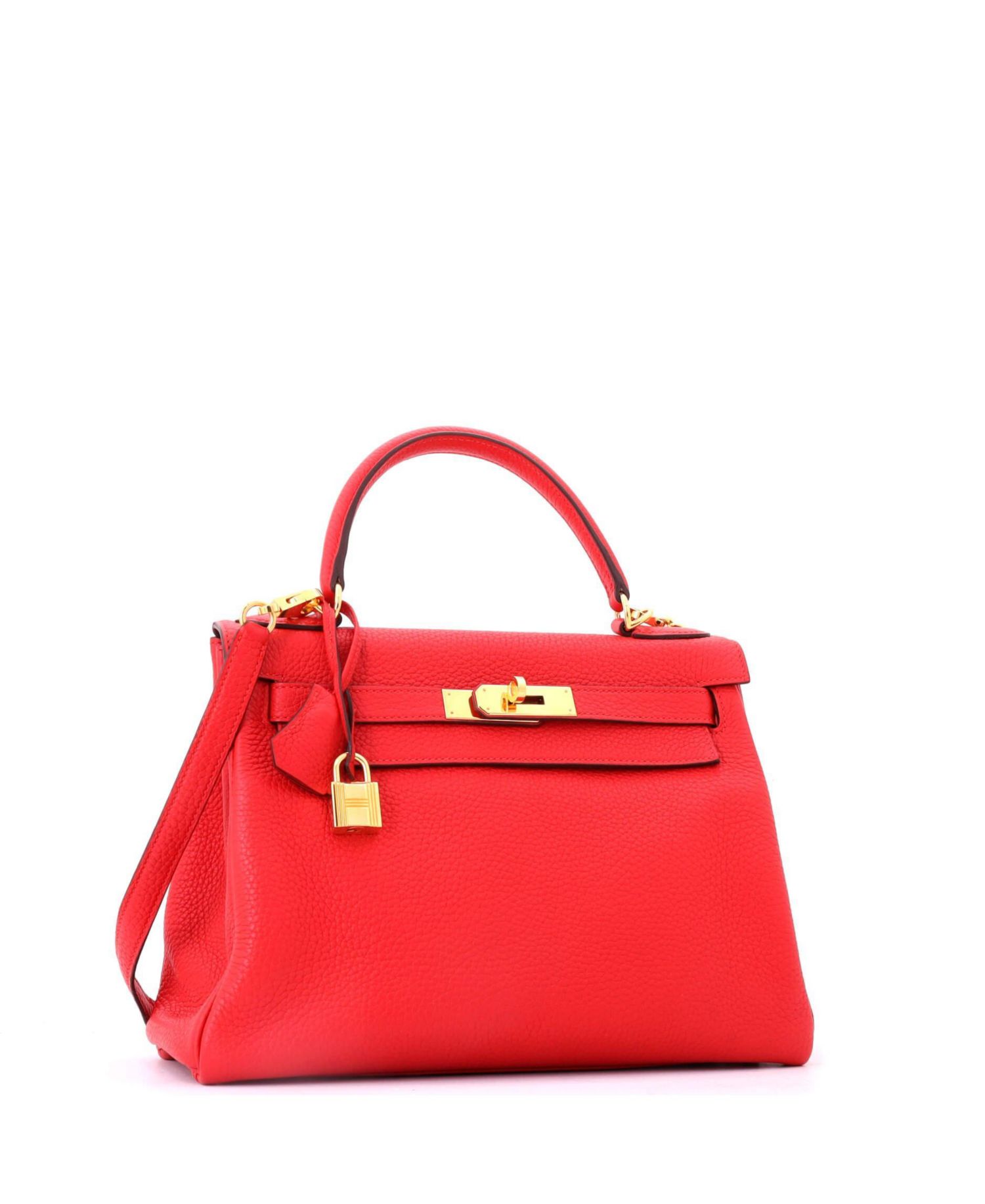 Kelly 28 Handbag Red Clemence with Gold Hardware