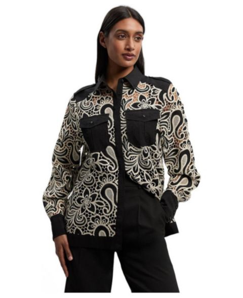 Женская рубашка Karen Millen Cutwork Detail Long Sleeve, цвет: Mono