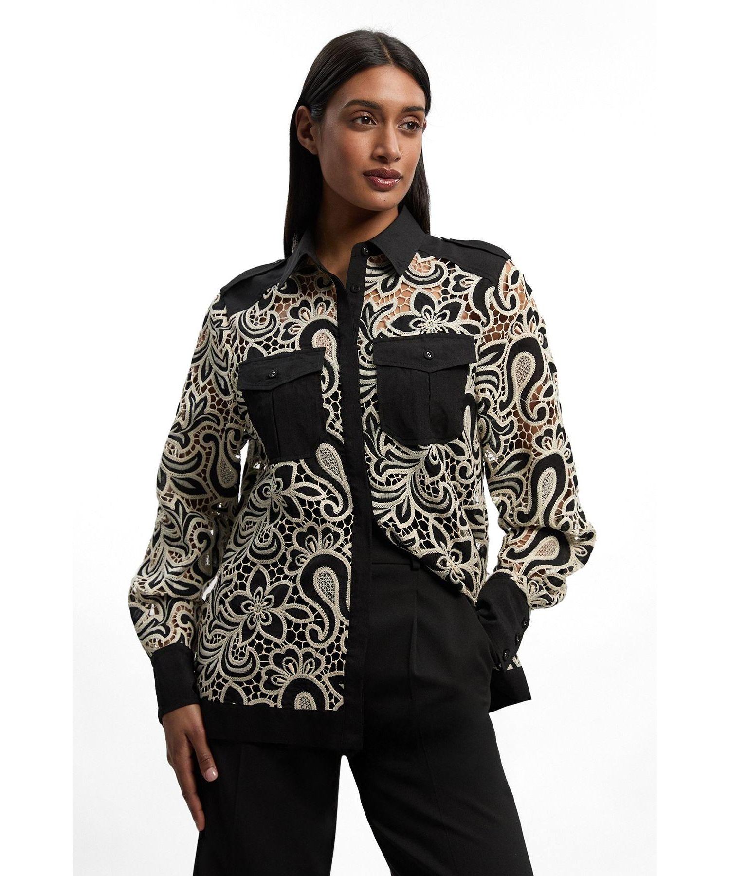 Women's Cutwork Detail Long Sleeve Shirt