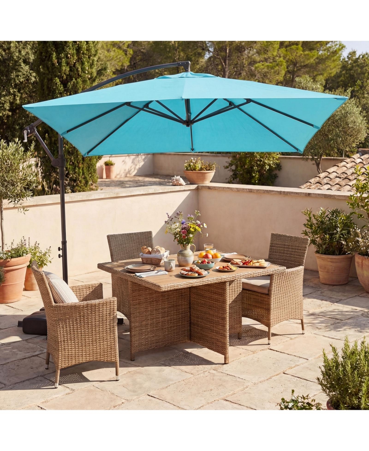Sugift 8 x 8 ft Square Offset Cantilever Patio Umbrella with 360 Rotation and Crank Lift