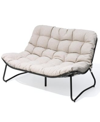 All-Weather Double Papasan Chair Loveseat with Soft Cushion for Indoor Outdoor