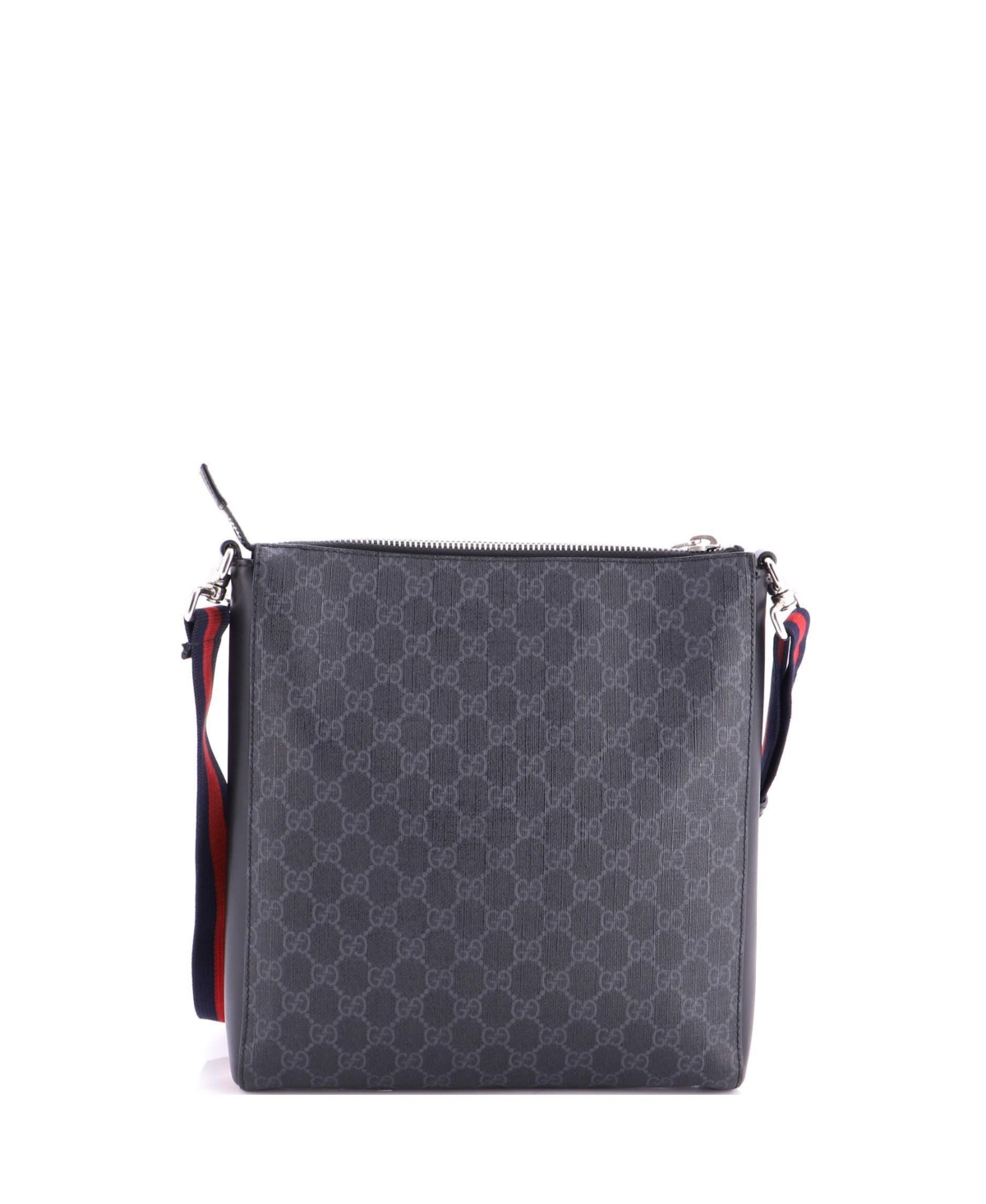 Pre-Owned Gucci Medium Web Strap Front Zip Messenger Bag Gg Coated Canvas