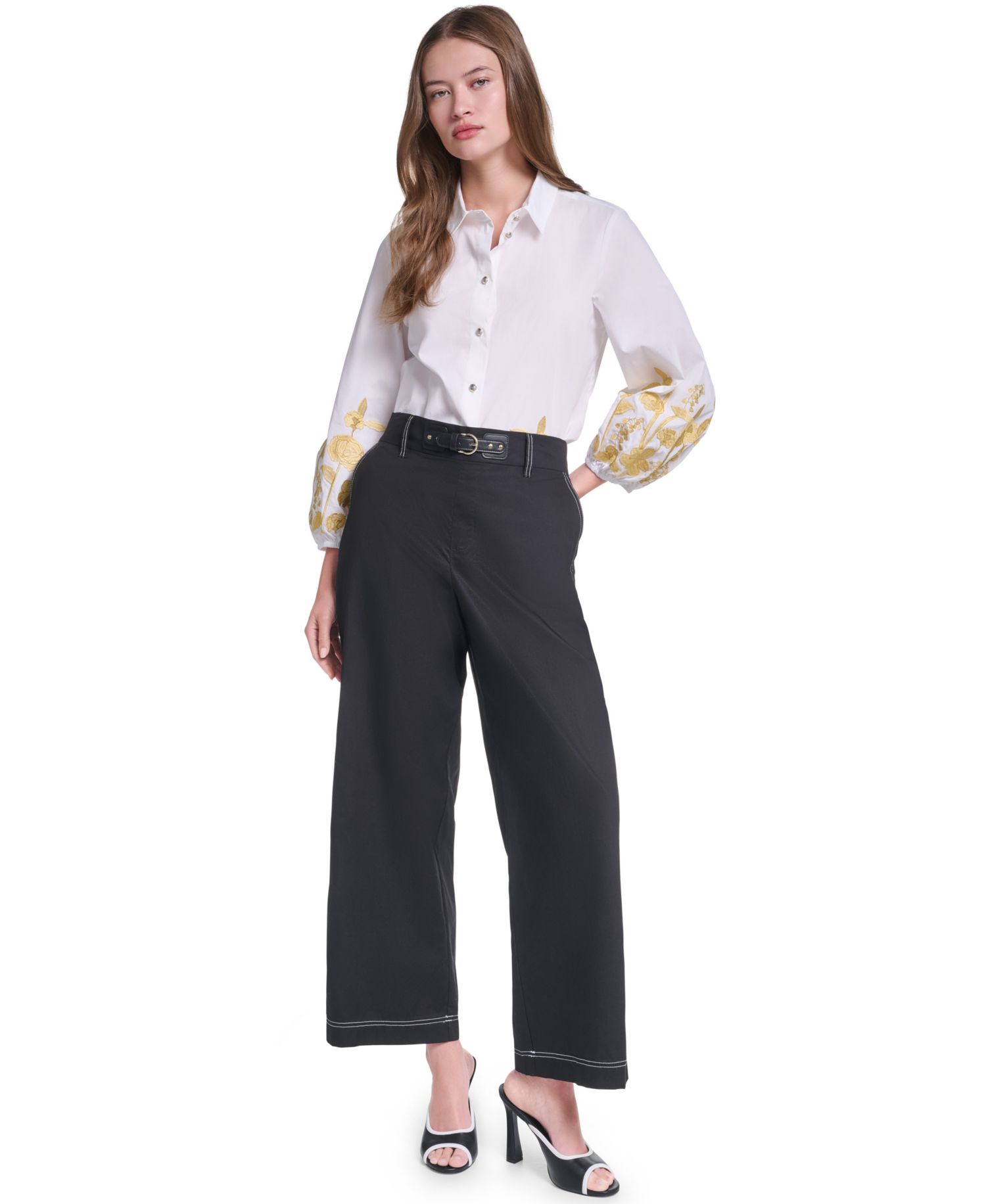 Women’s Fixed Belt Mid-Rise Straight Ankle Pants