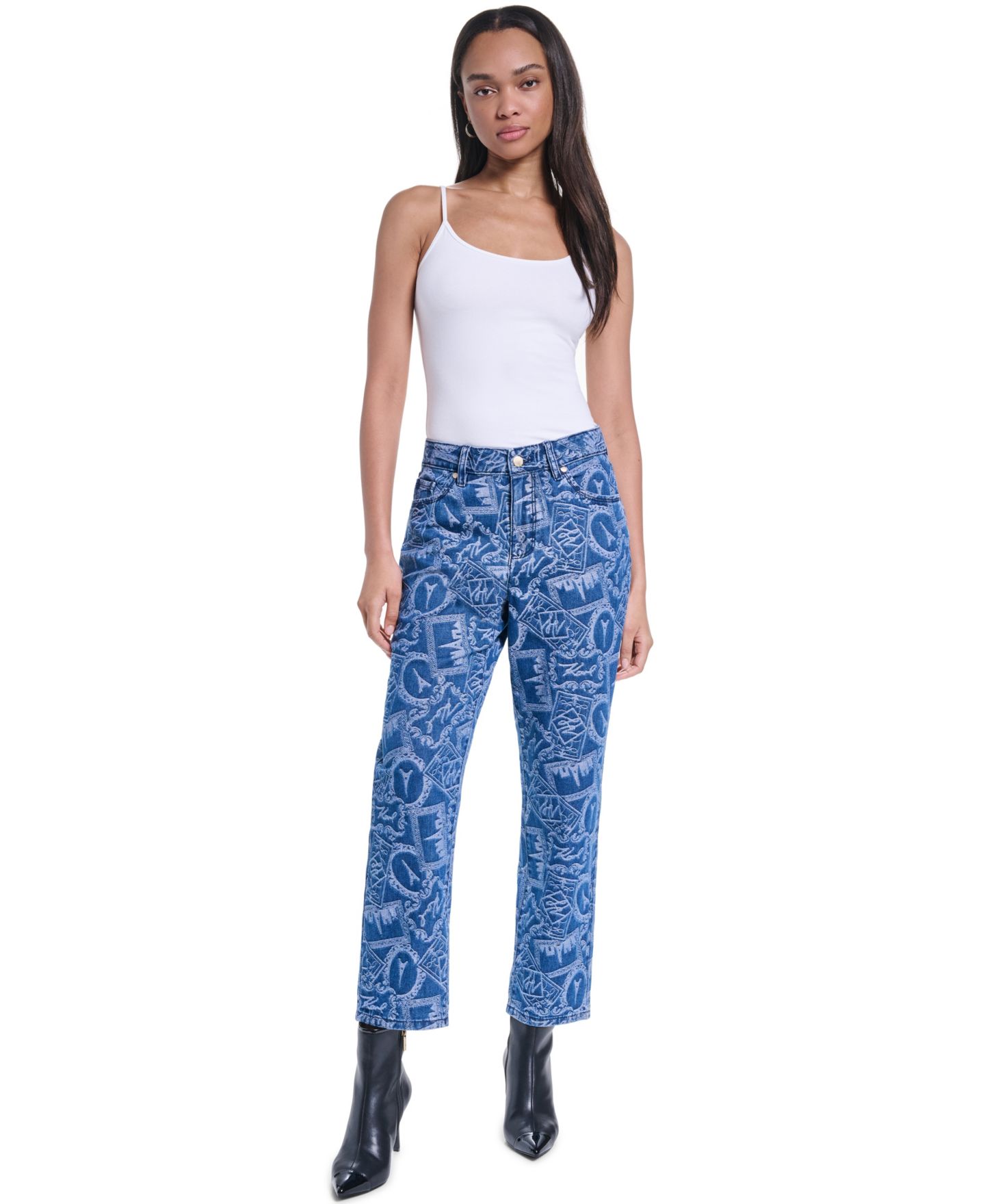Женские брюки KARL LAGERFELD PARIS Printed Denim Pants, цвет: Средний индиго — фото 6