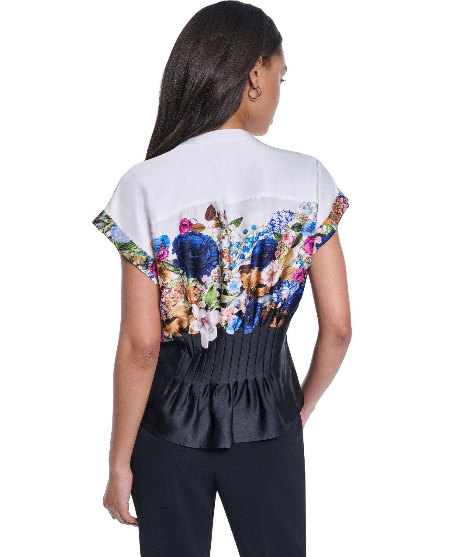 Women's Floral Pleated Button-Front Blouse
