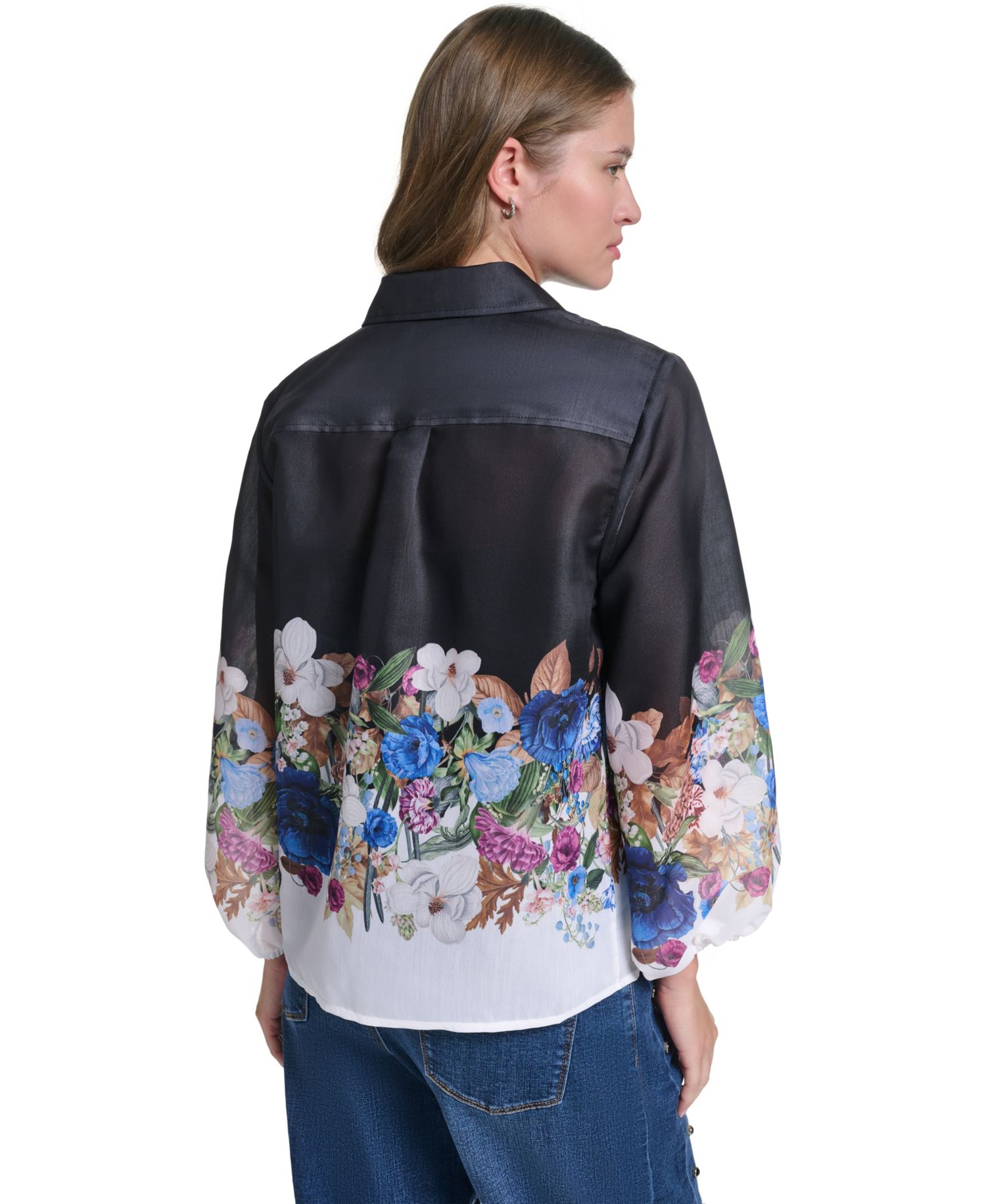 Women's Printed Organza Puff-Sleeve Blouse