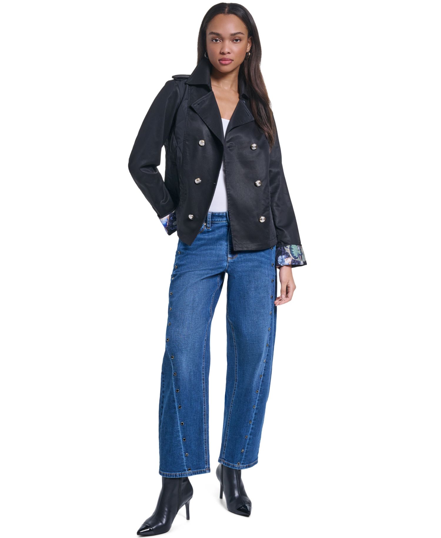 Petite Cropped Button-Front Jacket