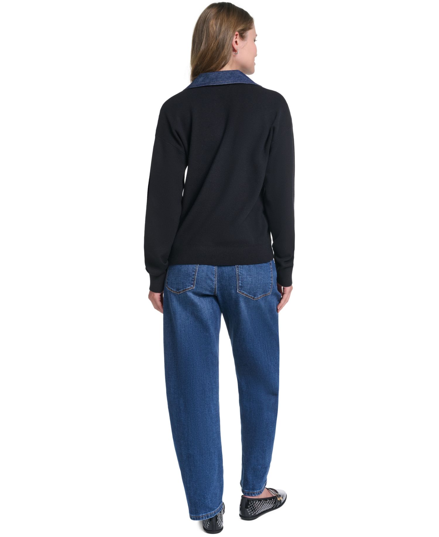 Women's Denim Collar V-Neck Sweater