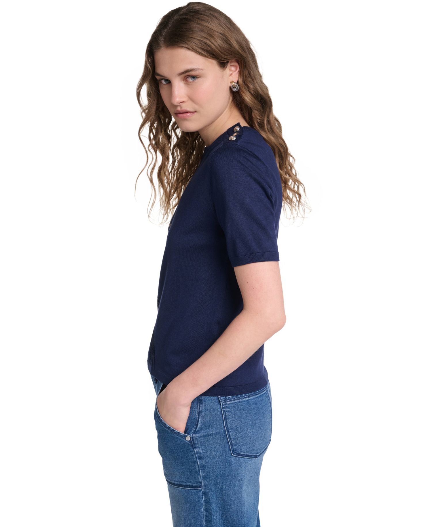 Petite Crewneck Short-Sleeve Sweater