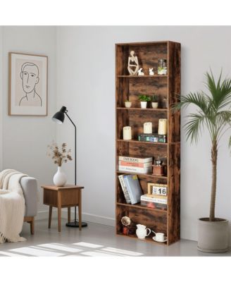 6 Tier Tall Wooden Bookcase Open Standing Bookshelf Display Storage Shelves for Home Office