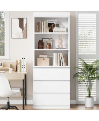70" Tall Bookcase with 3 Drawers and 3 Open Shelves, Modern Storage
