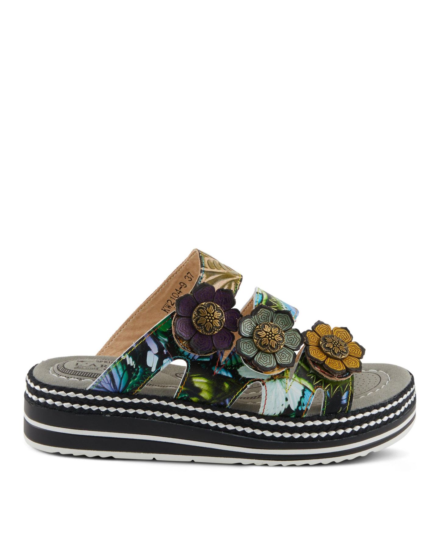 Женские сандалии L'Artiste Spring Step Naomi-Monarch Slides with Leather Upper, цвет: Оливковый разноцветный — фото 5