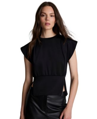 Women's Zip Sides Crewneck Scuba Top