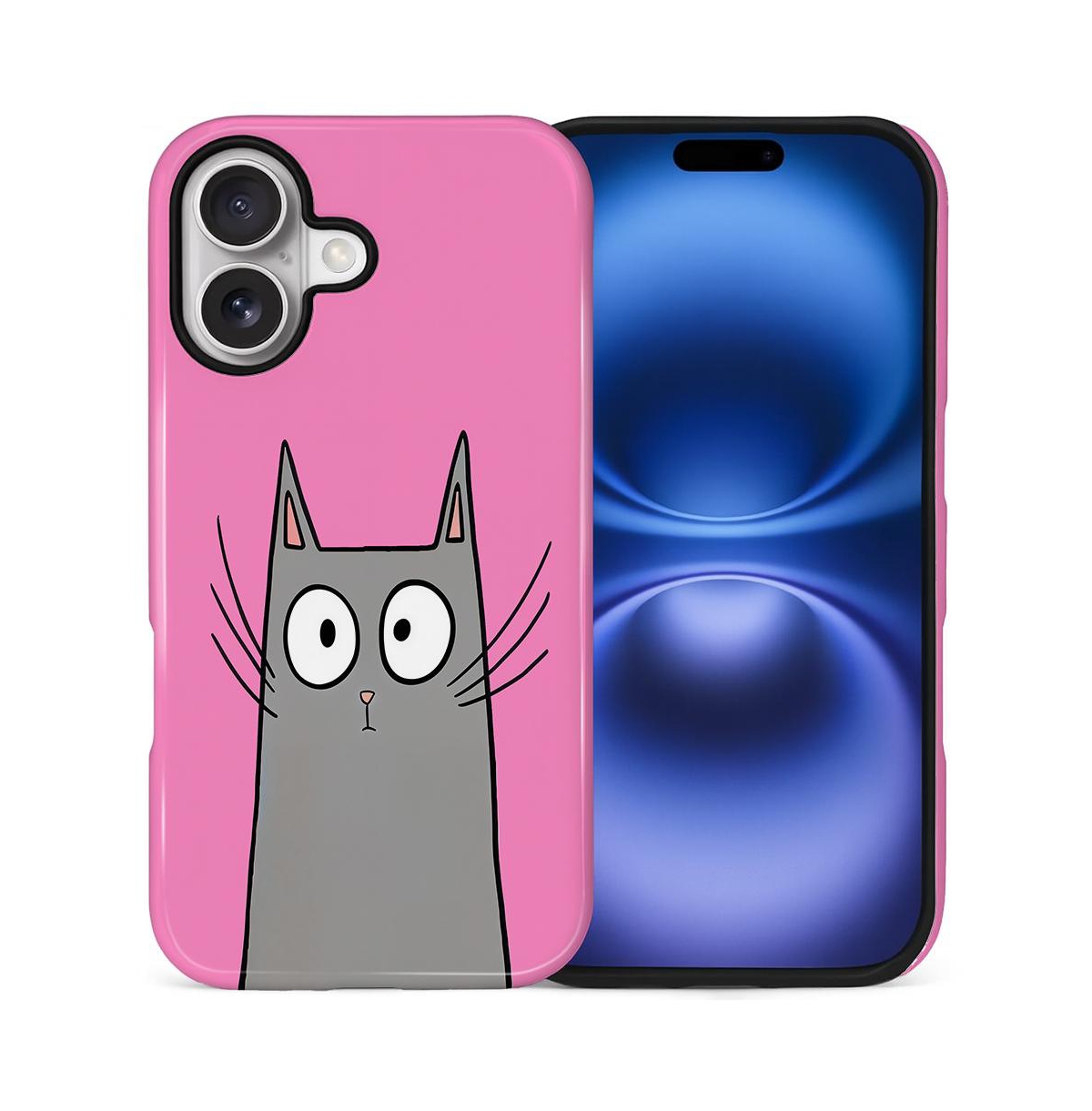 Gonez Case for iPhone 16, 2-in-1 Dual-Layer Shockproof Protection, Funny Cat Art Glossy Case - Shy cat