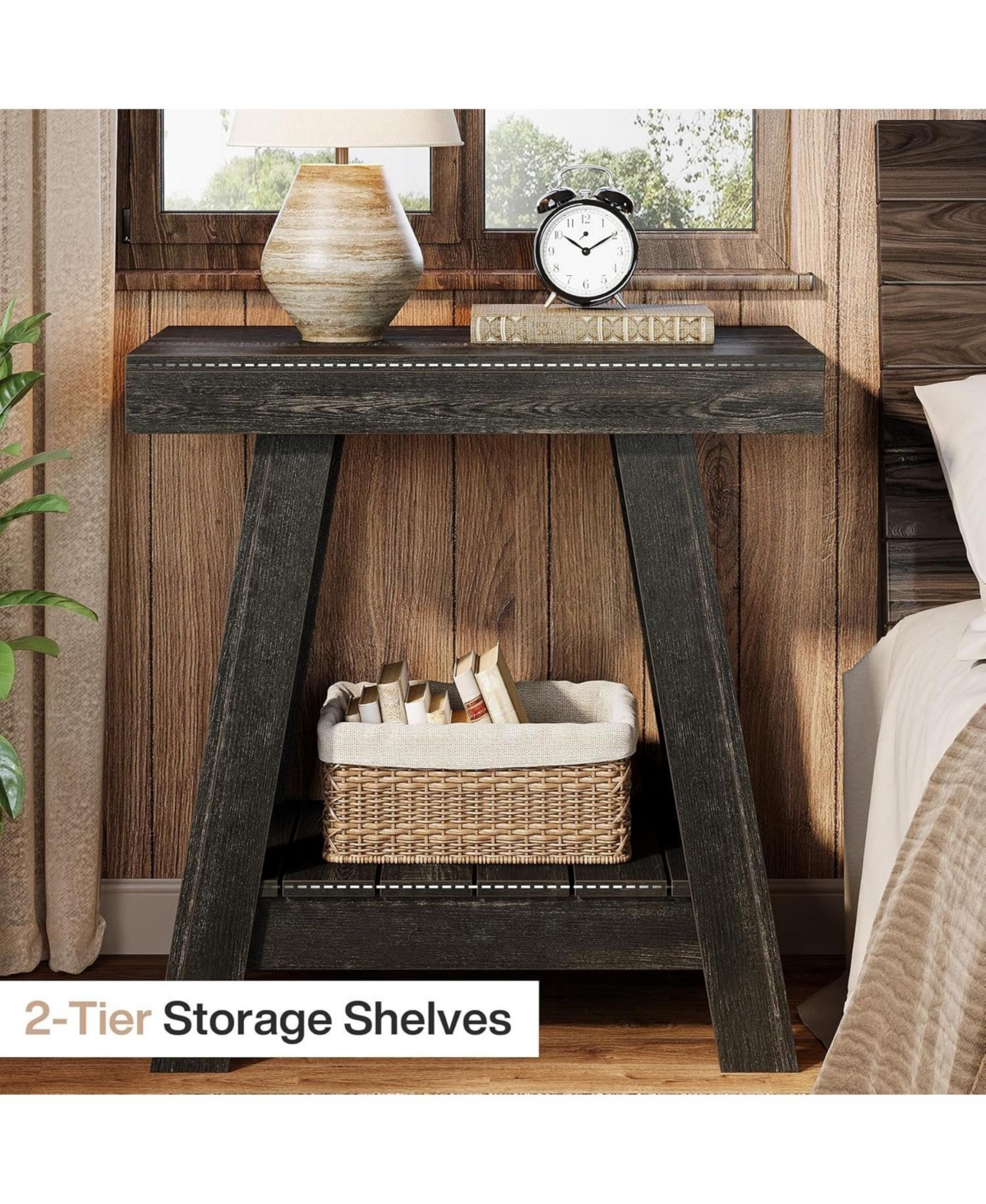 Slickblue 2-Tier Slim End Table with Storage for Sofa