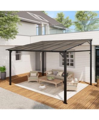 Outdoor Lean to Gazebo, Wall Mounted Patio Hardtop Gazebo Pergola with Polycarbonate Roof, Upgraded Steel Frame Hardtop Pavilion for Patio