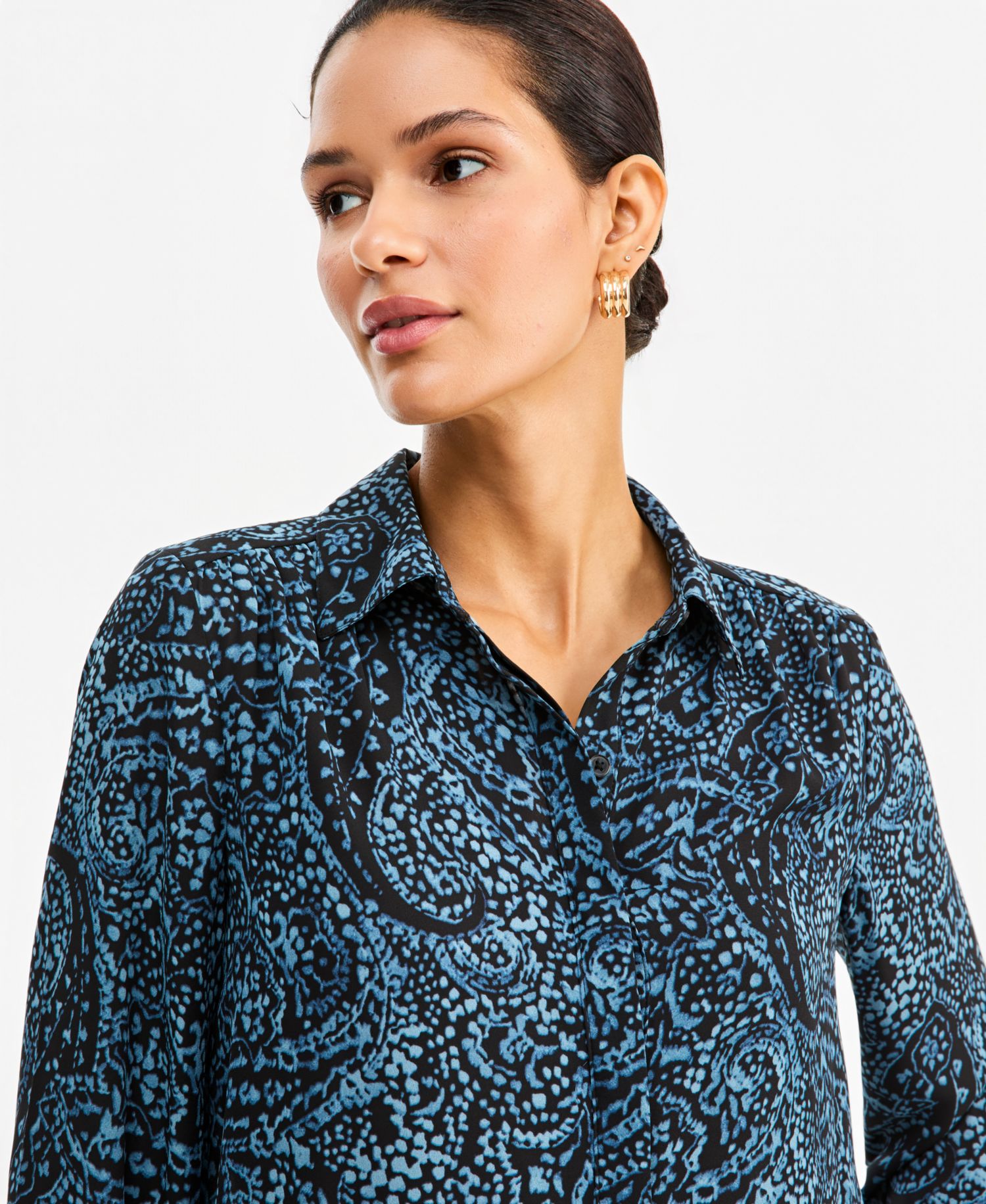 Women's Long-Sleeve Button Down Tunic Blouse