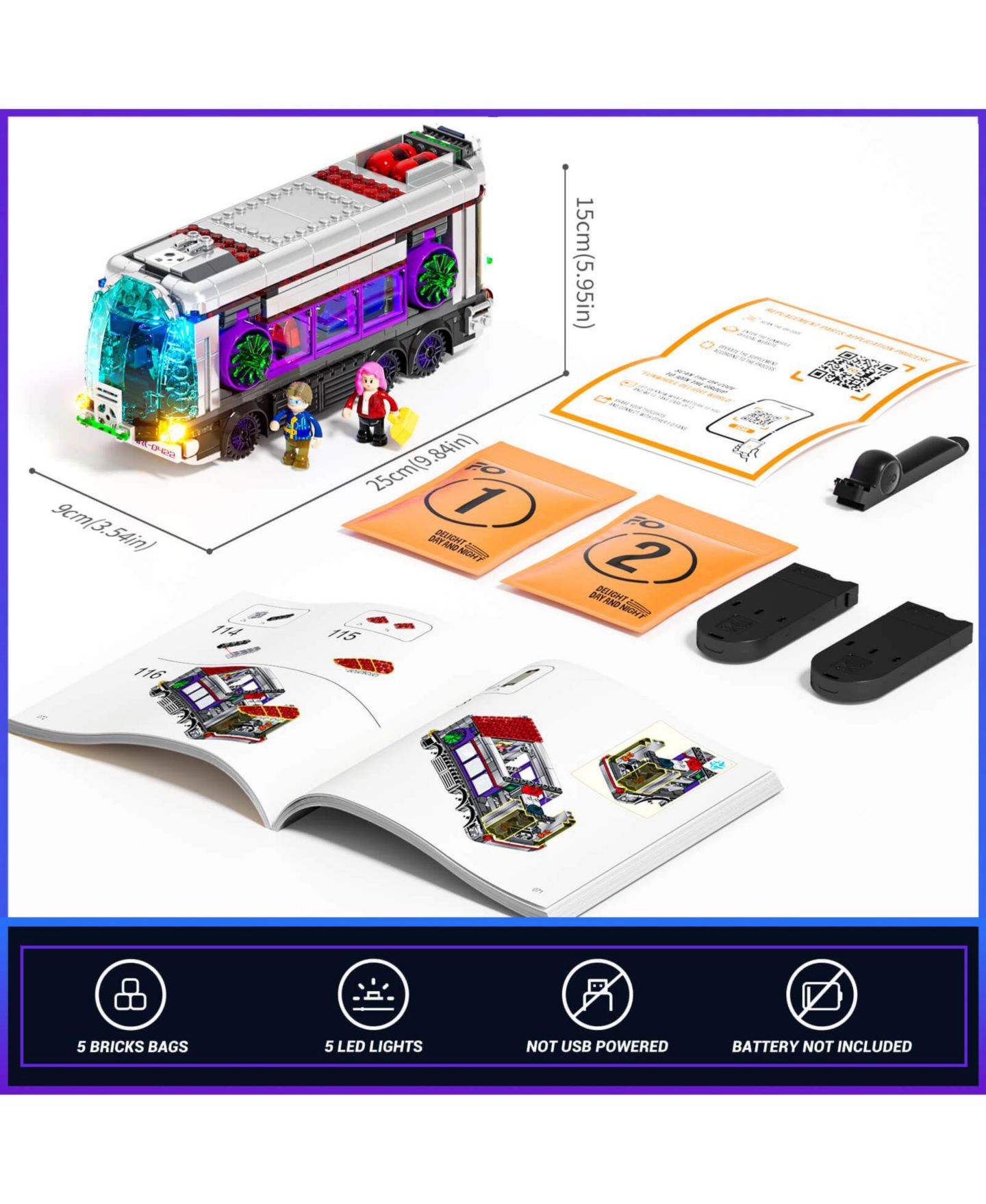 Детский конструктор Lumibricks Cyberpunk Future Bus 605-Piece 2-in-1 LED Light Building Set, Ages 16+ — фото 9