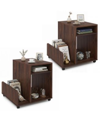 2PCS Rolling End Table Side Storage Rack 4 Universal Wheels 2 Lockable Wheels
