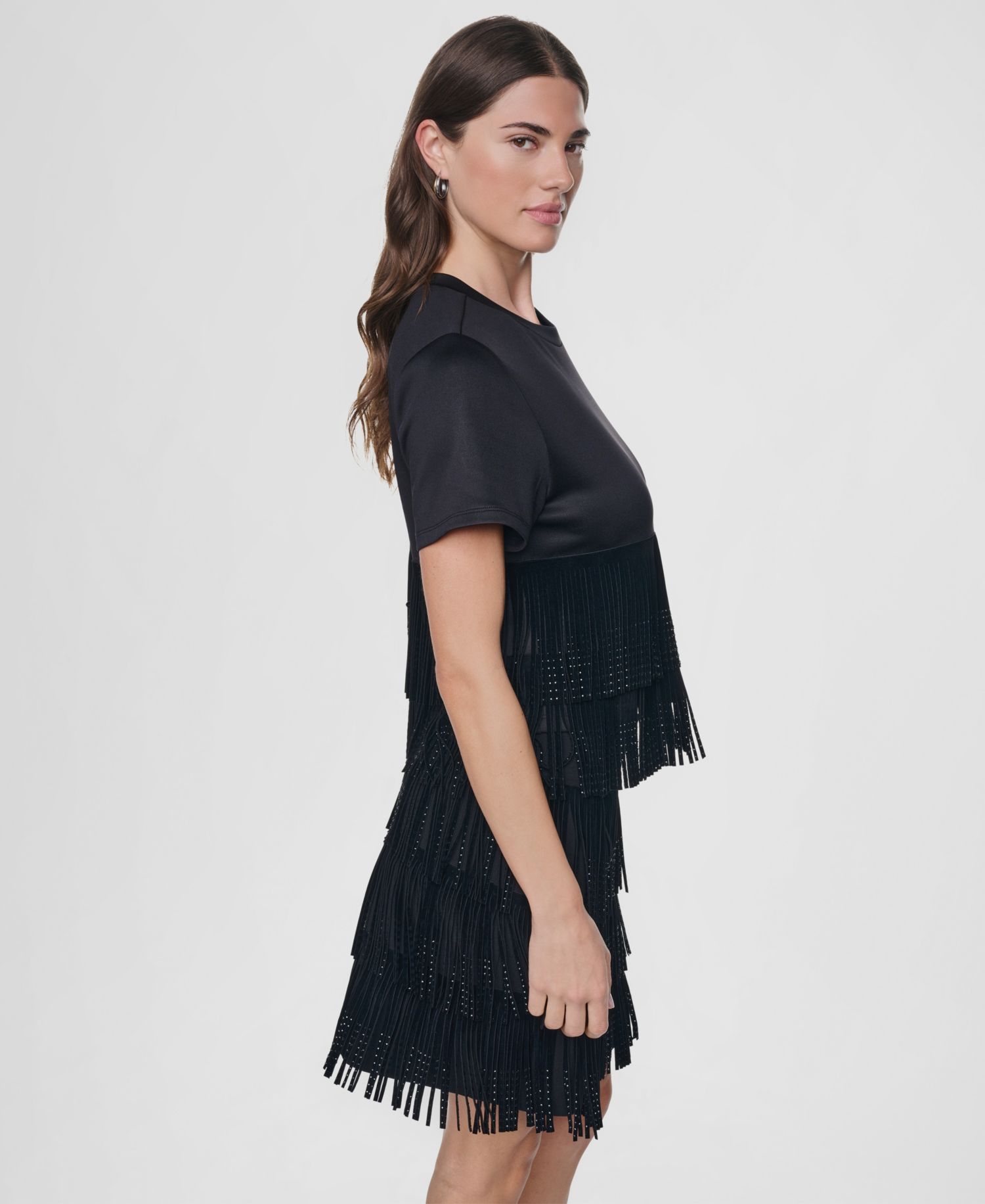 Women's Short-Sleeve Rhinestone Fringe Top