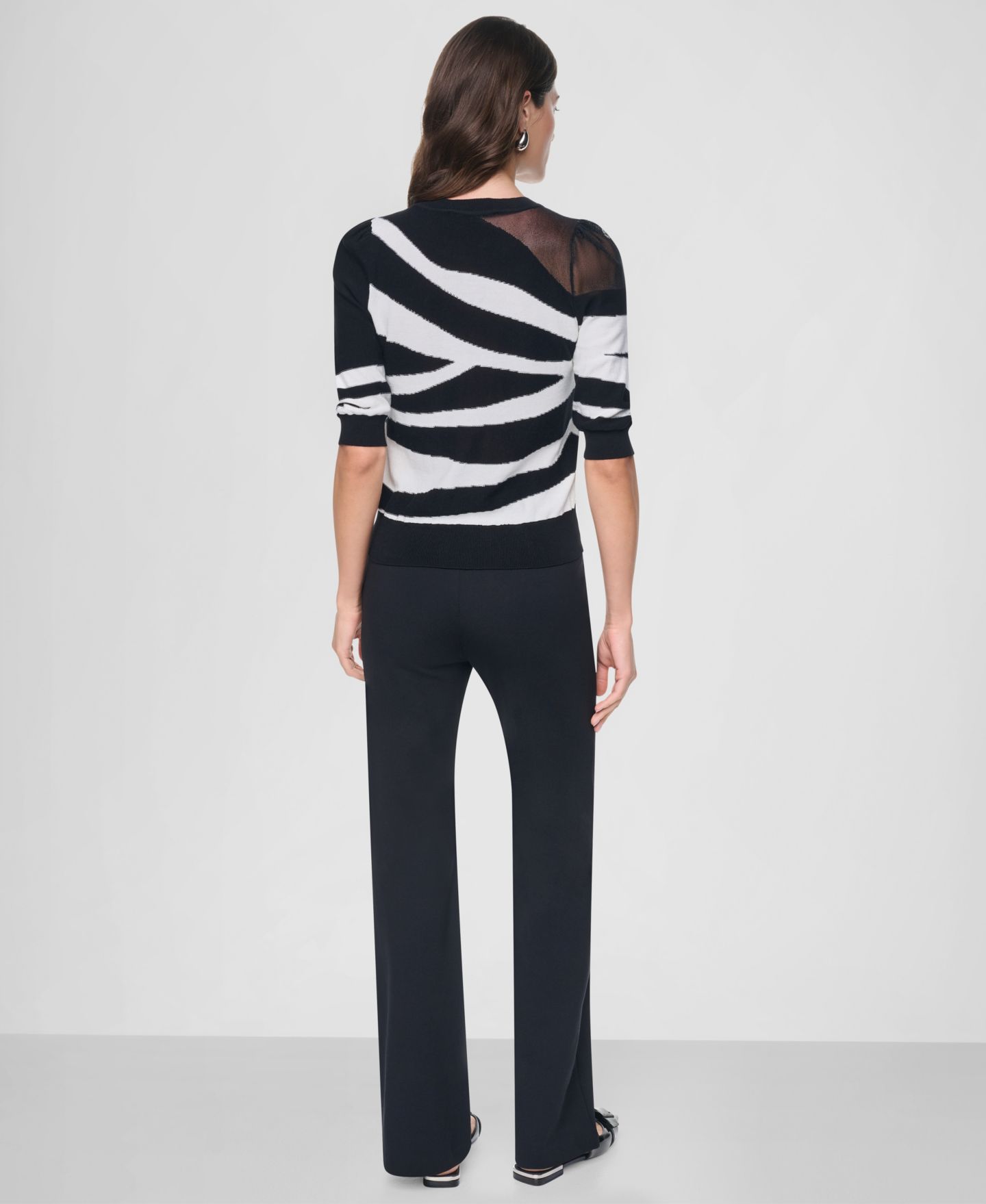 Женский свитер DKNY Zebra-Print 3/4-Sleeve, цвет: Чёрный / Слоновая кость — фото 5
