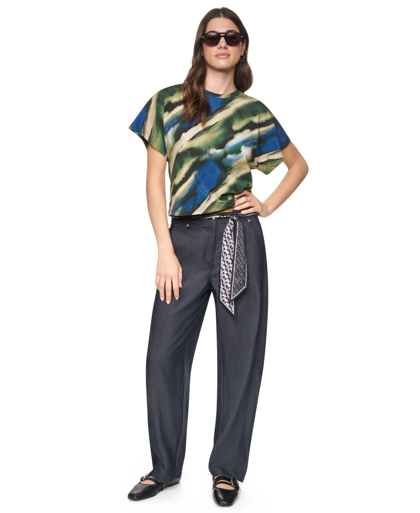 Женская футболка DKNY Printed Wide-Sleeve, цвет: Brushed Riverside — фото 6