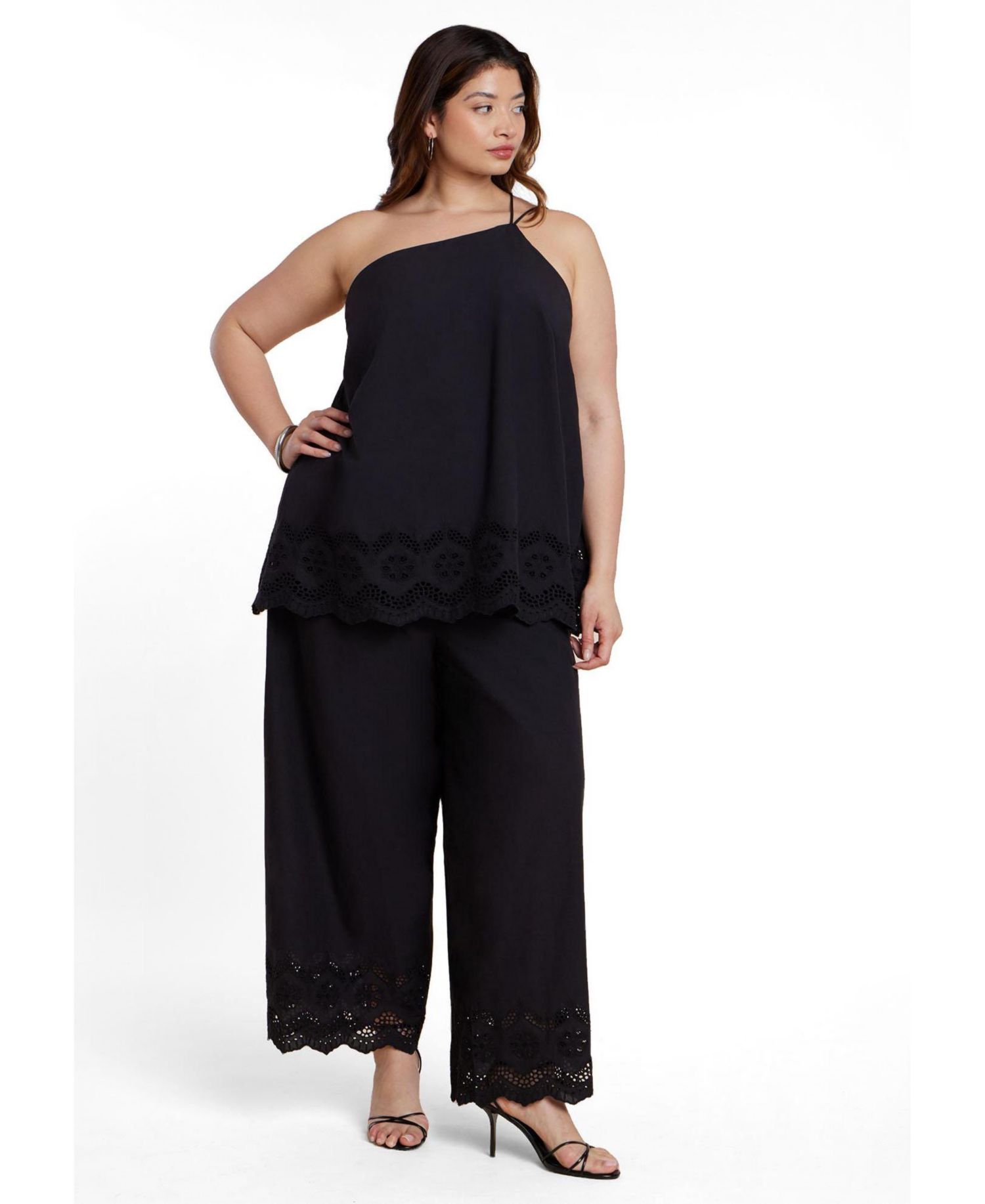 Plus Size Eyelet Detail Women's Top