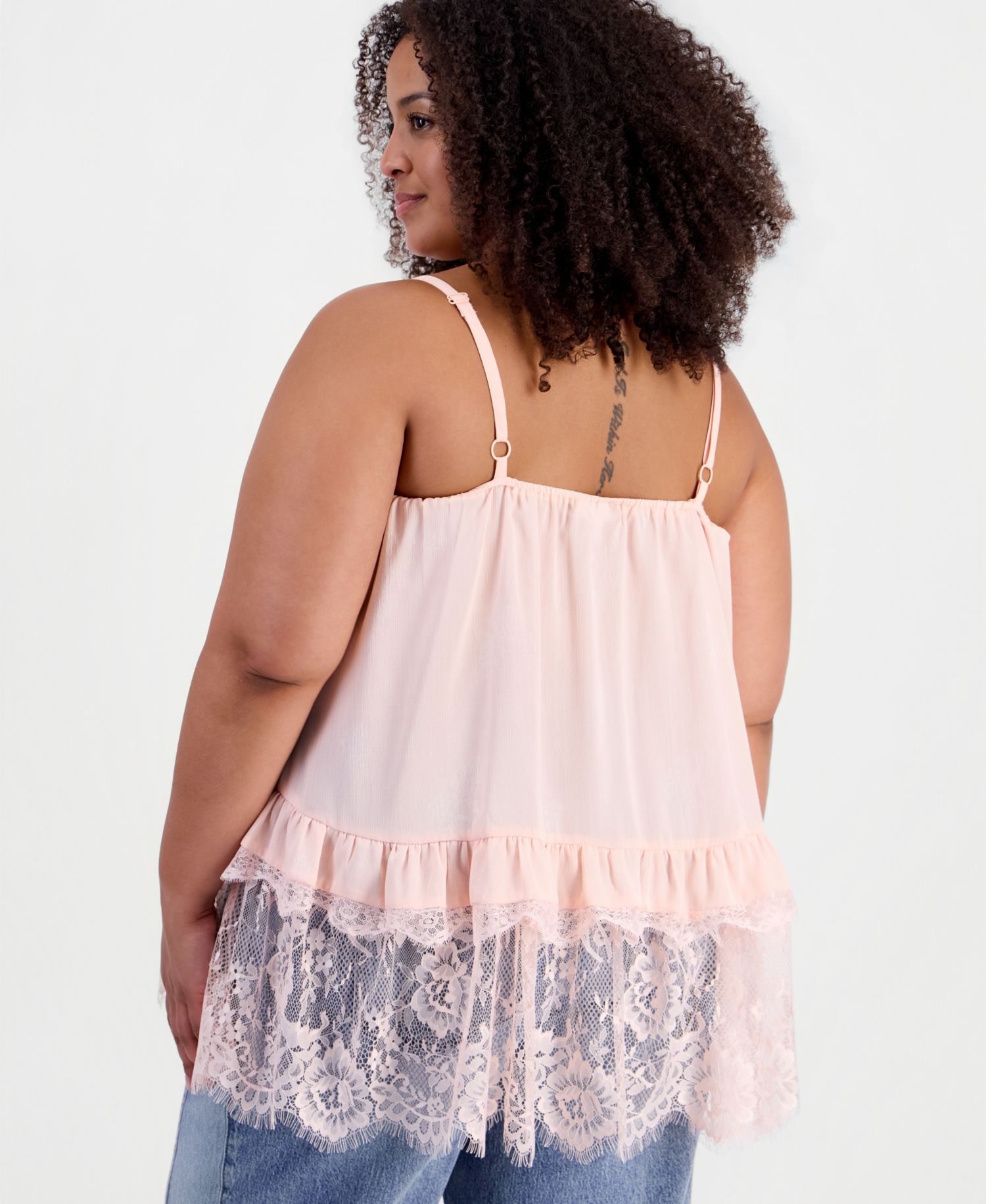 Plus Size Lace Trim Long Ruffle-Trim Camisole