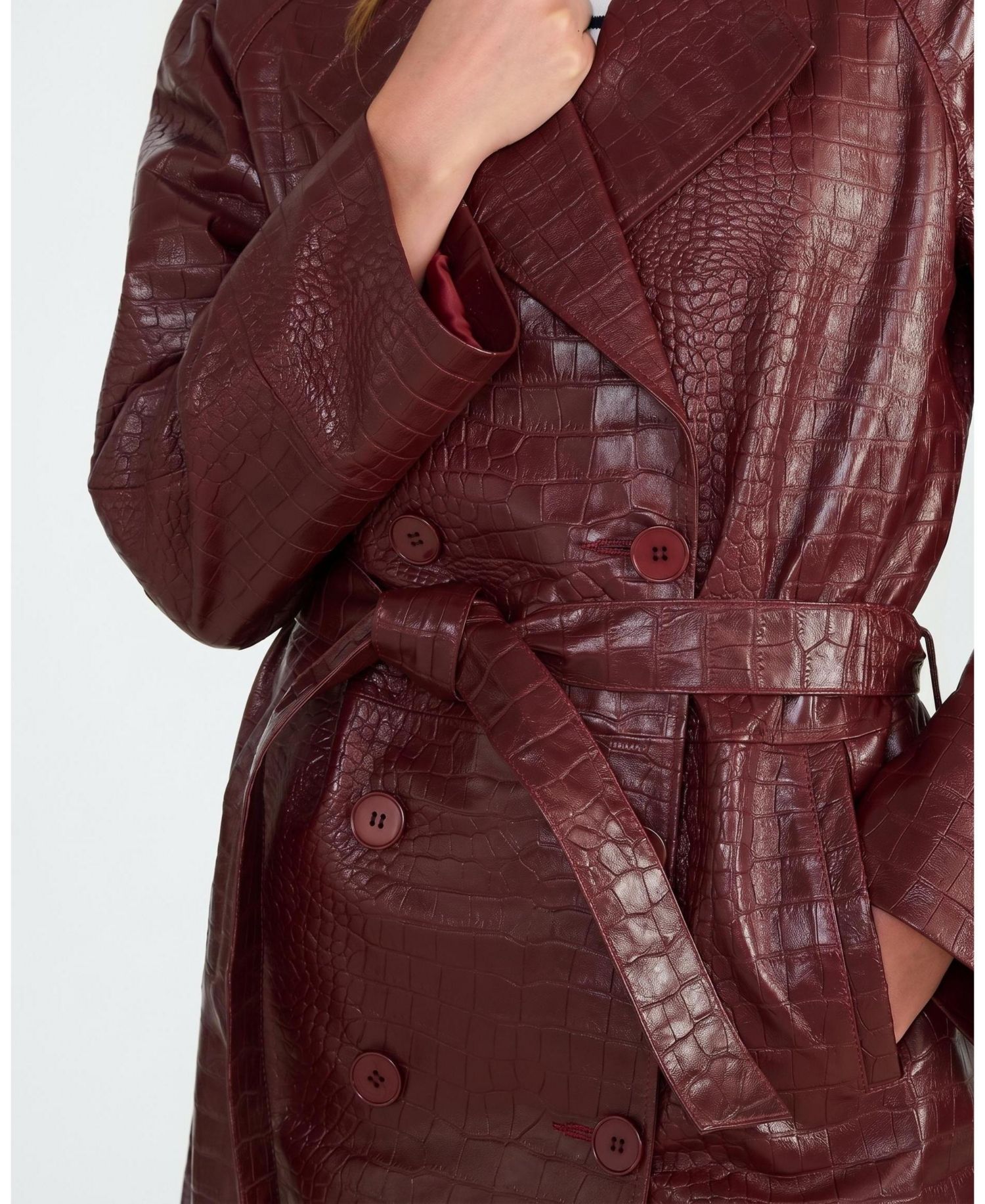Women's Sloane Croc-Embossed Leather Trench Coat