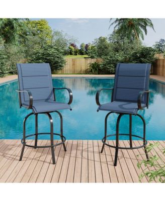 All-Weather 2 Piece Outdoor Swivel Bar Stools, Patio Chairs with High Back for Patio, Deck, Backyard, Padded