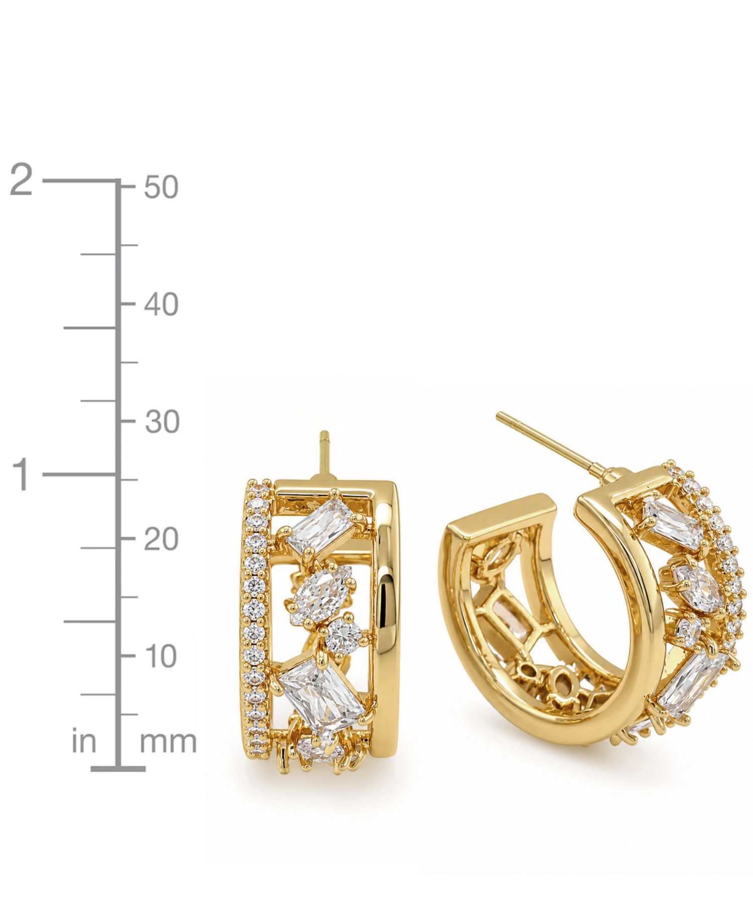Cubic Zirconia Gold-Tone Plated Multi Stone Shape Hoop Earrings